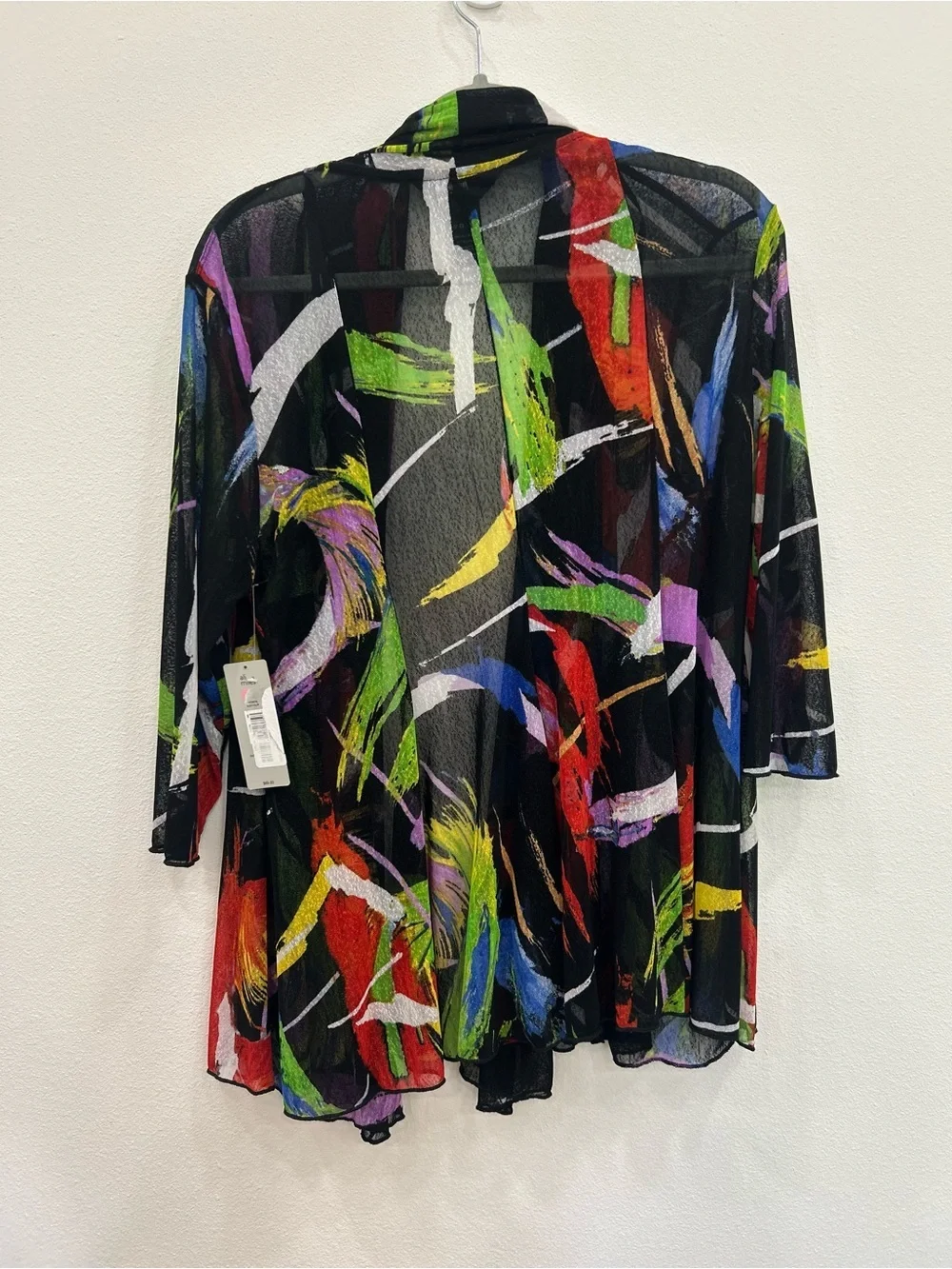 Ali miles NWT artsy colorful abstract open from mesh cardigan petite LG office